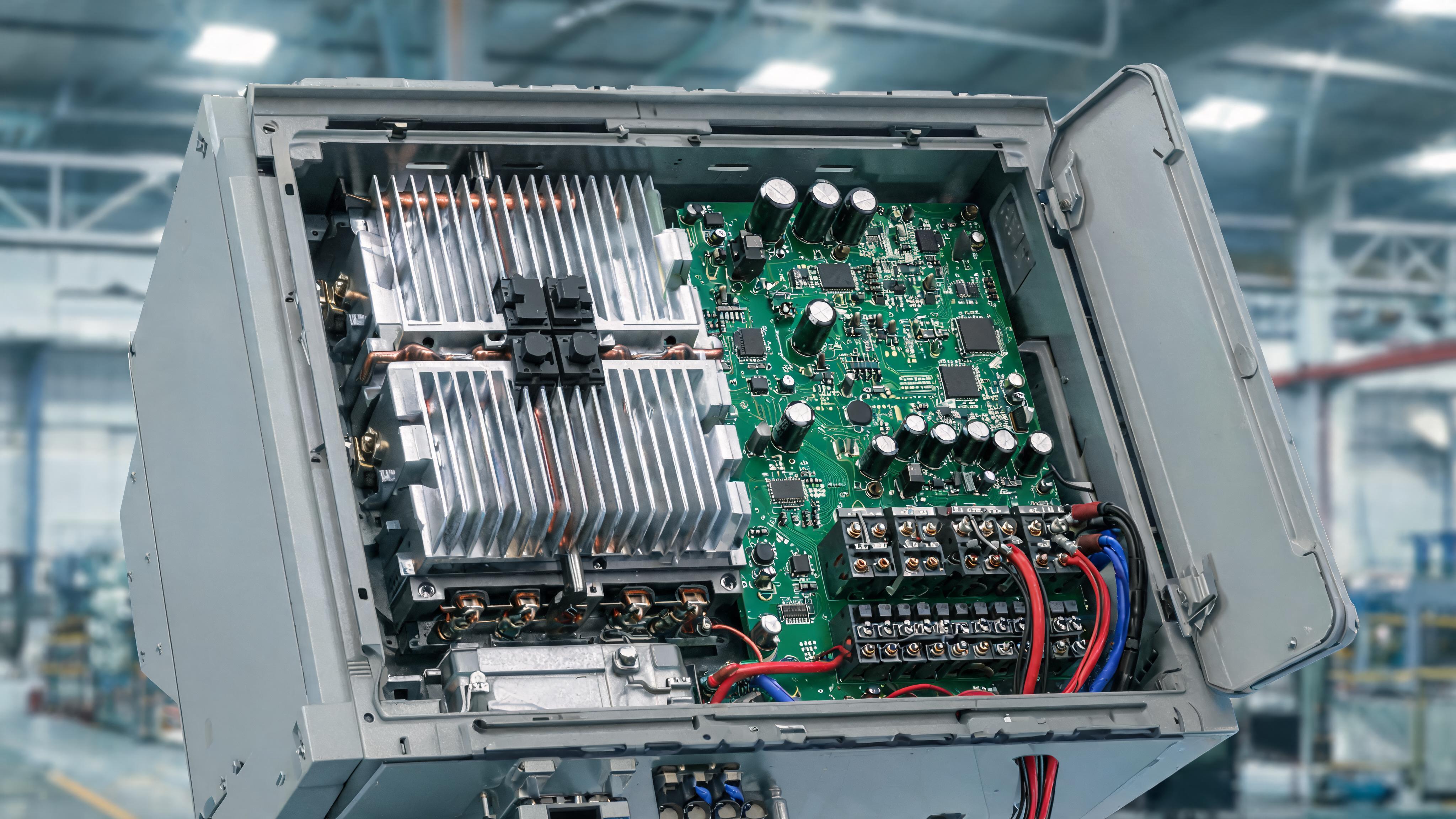 A modern industrial variable frequency drive with a clean, digital interface, no text or logos visible