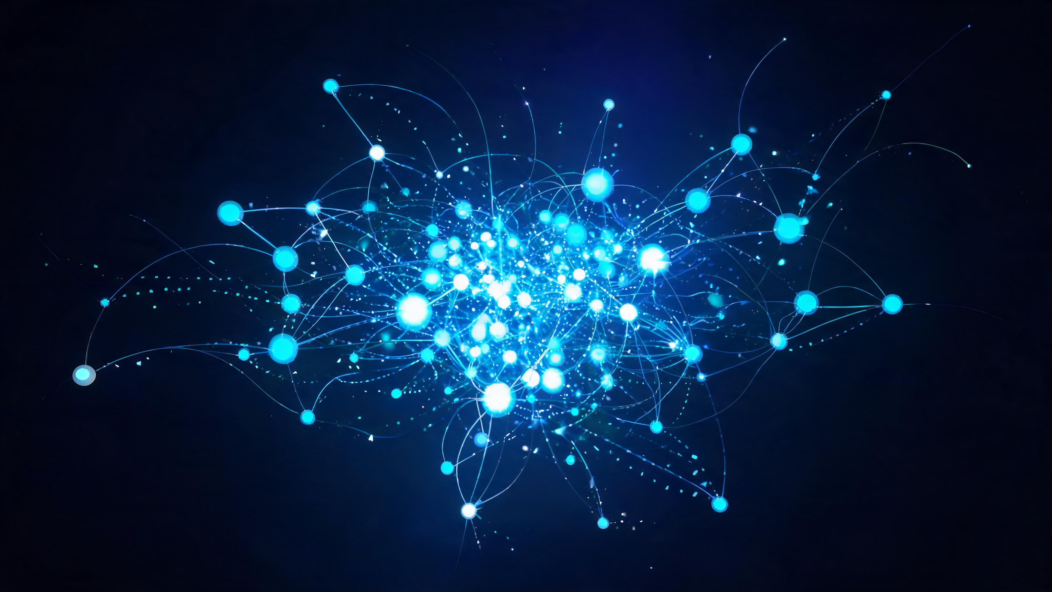 Abstract visualization of data flow and neural network nodes, symbolizing AI control in industrial systems